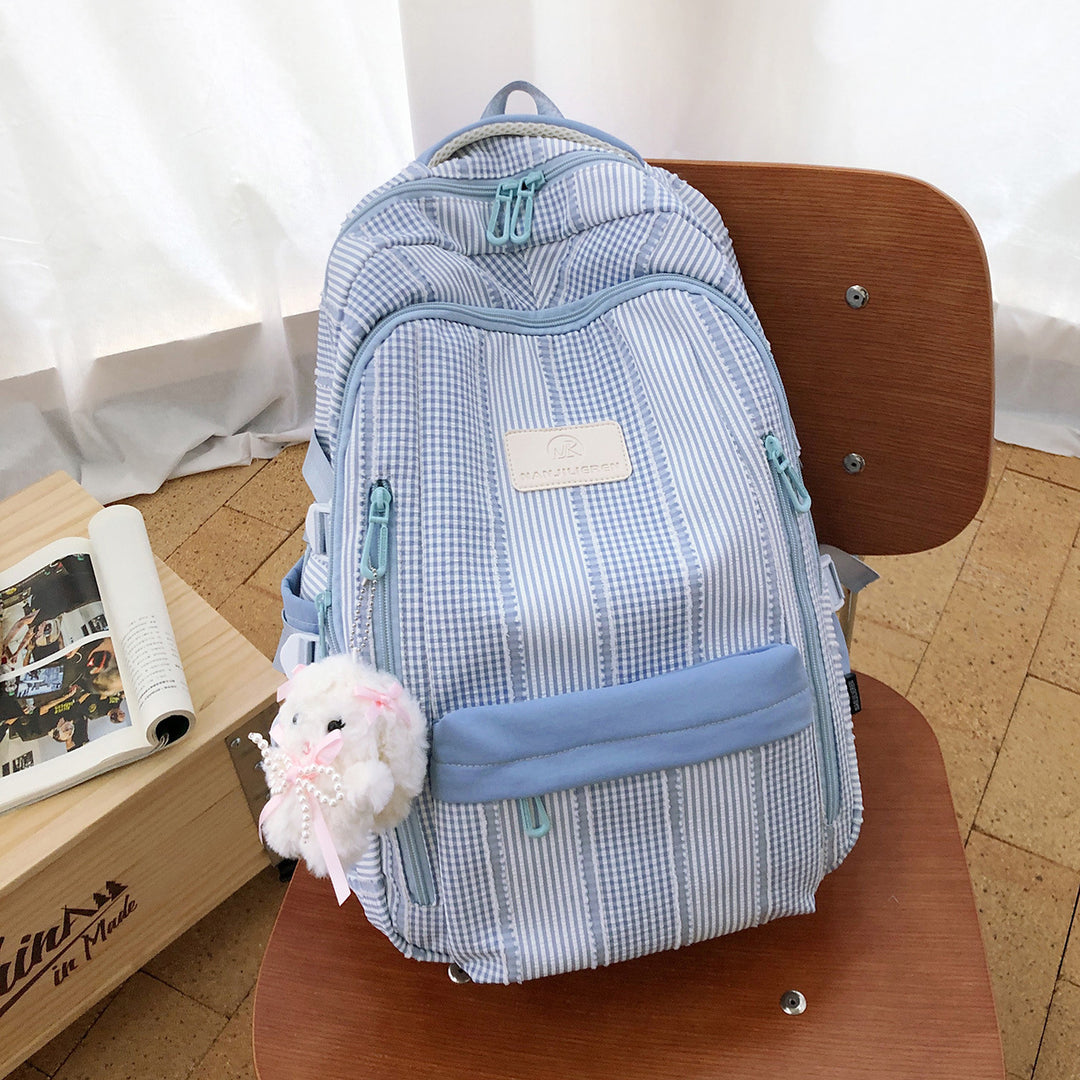 Striped Backpack with Keychain Charm Bowlift