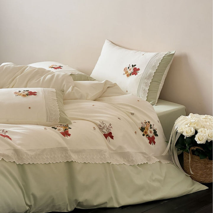 Embroidered Floral Lace Cotton Duvet Cover Bedding Set