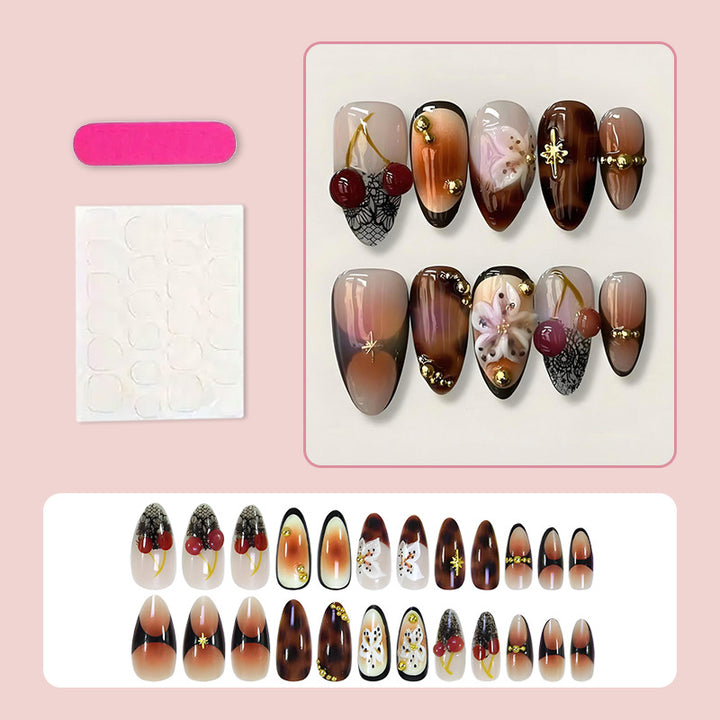 Artificial nail set with luxurious 3D decorations and elegant motifs Bowlift