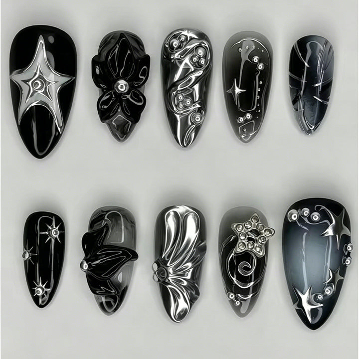 Stylish metallic decorated artificial nails Bowlift