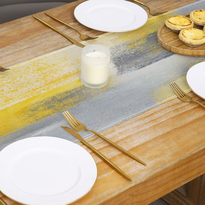 Abstract Brushstroke Cotton-Linen Table Runner