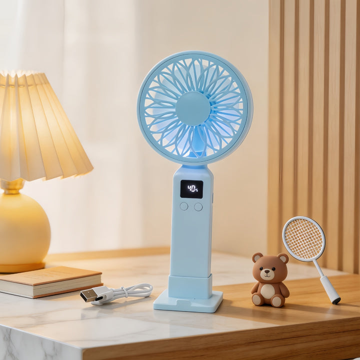 Women's Portable USB Fan with LED Display and Ergonomic Design Bowlift