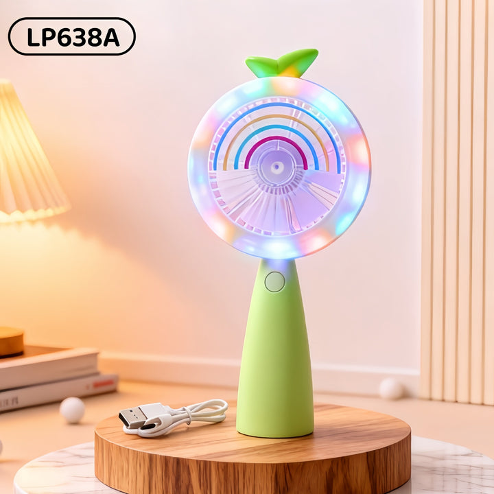 Women's portable USB hand fan with LED function and variable speed control Bowlift