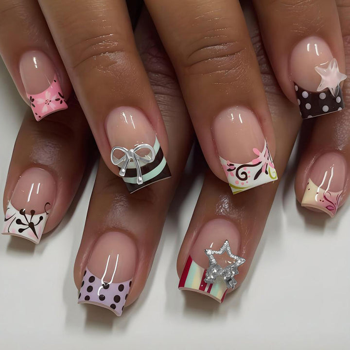 Acrylic Nail Set with Playful Bows and Patterns Bowlift