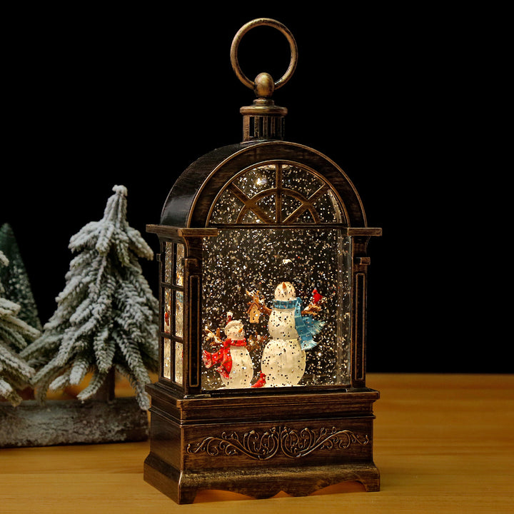 Nostalgic Christmas lantern with snowfall and moving Santa Claus scene Bowlift