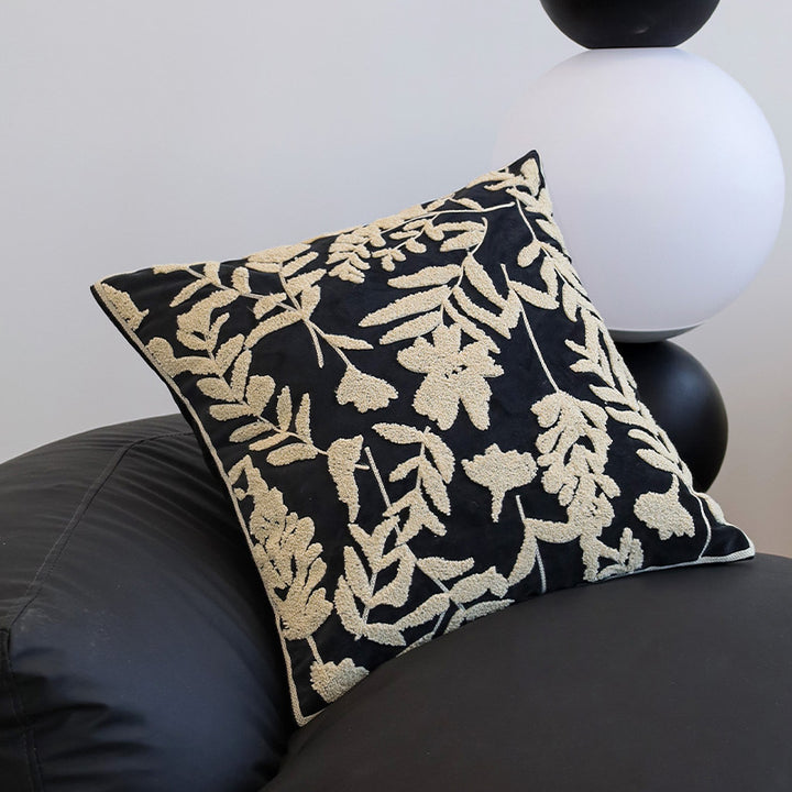 Decorative cushion cover with floral chenille tufting and velvet surface Bowlift