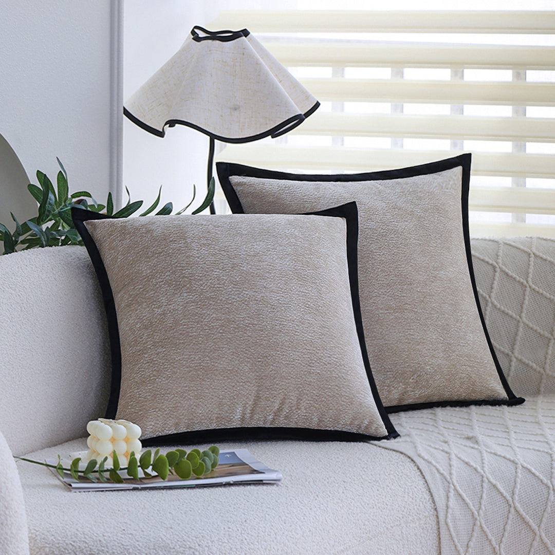 Square Decorative Cushion Cover with Soft Microvelours and Contrasting Piping Bowlift