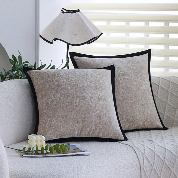 Square Decorative Cushion Cover with Soft Microvelours and Contrasting Piping Bowlift