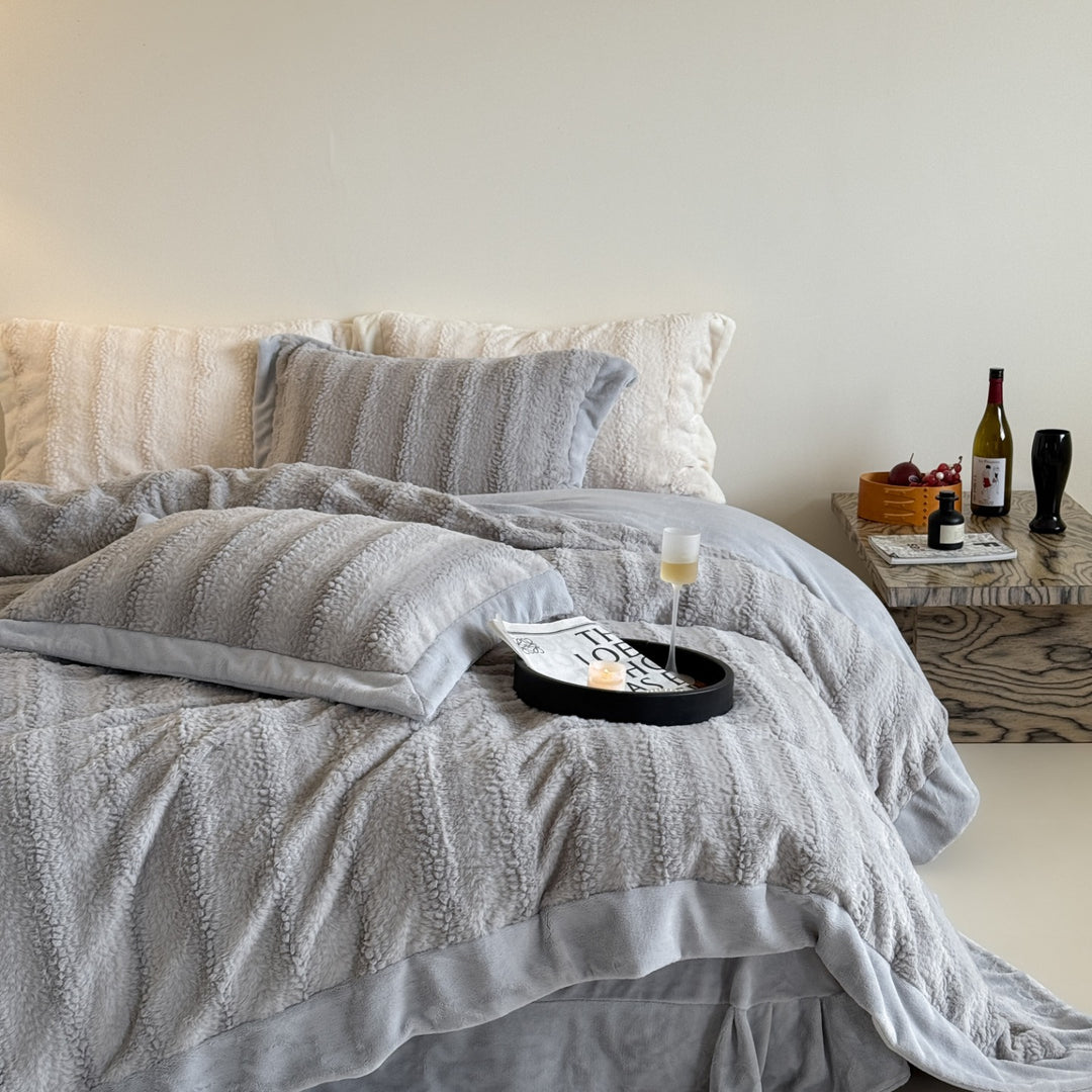 Plush Quilted Velvet Comforter Set with Decorative Shams