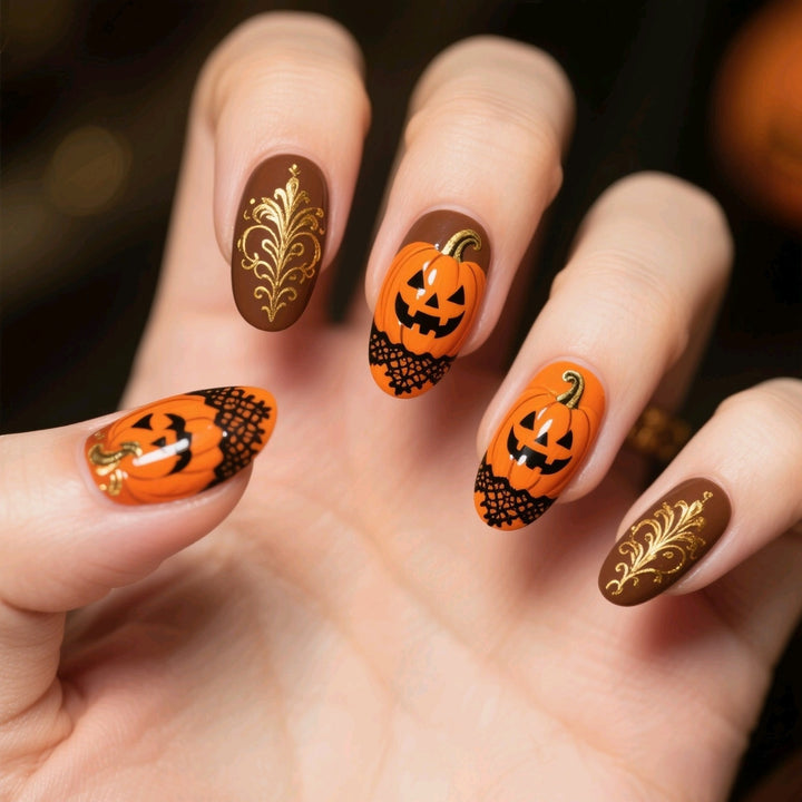 Halloween Artificial Nails with Pumpkin Design Bowlift