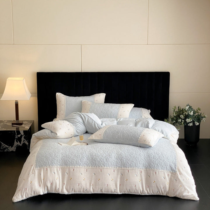 Quilted Embroidered Cotton Duvet Comforter Set with Pillow Shams and Bedspread