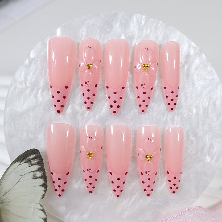 Artificial nail set with romantic flower and polka dot designs Bowlift
