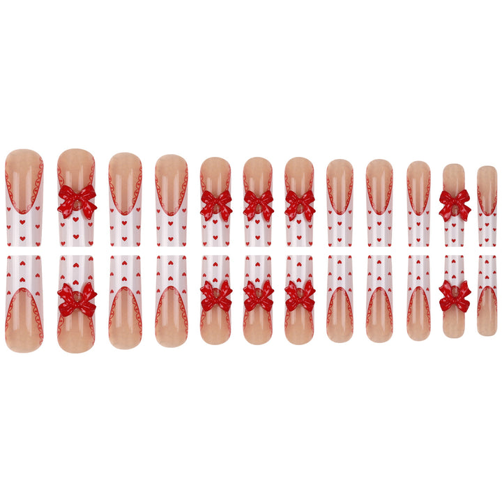 Decorative Press-On Nail Set with Heart and Bow Accents Bowlift