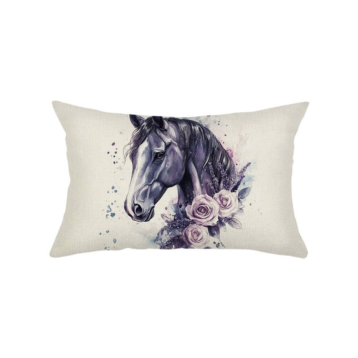 Rectangular Linen-Texture Decorative Throw Pillow Cover with Kitten and Wildflower Watercolor Print
