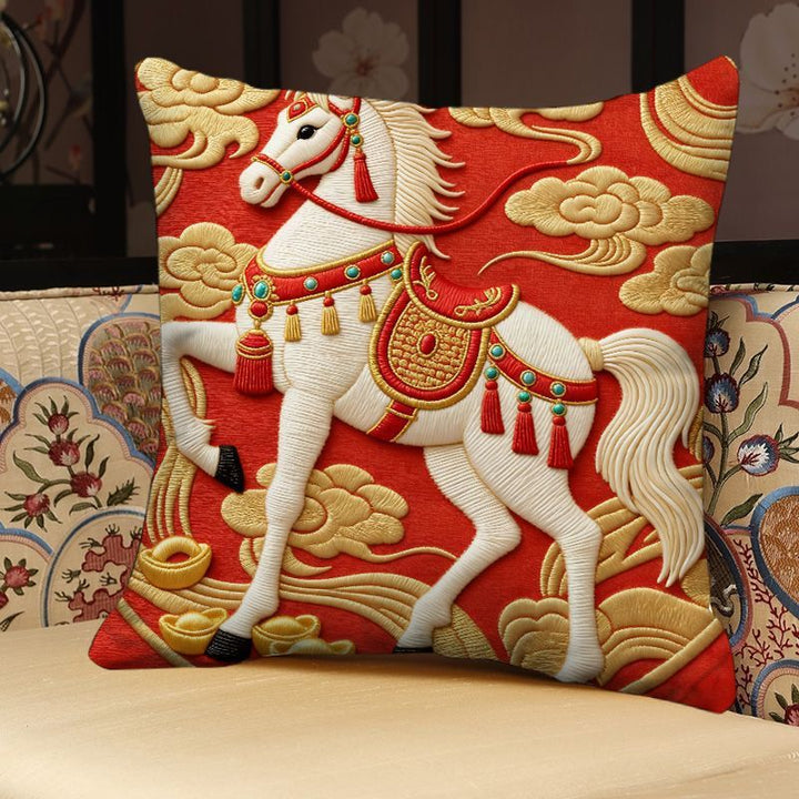 Decorative Horse Embroidered Throw Pillow