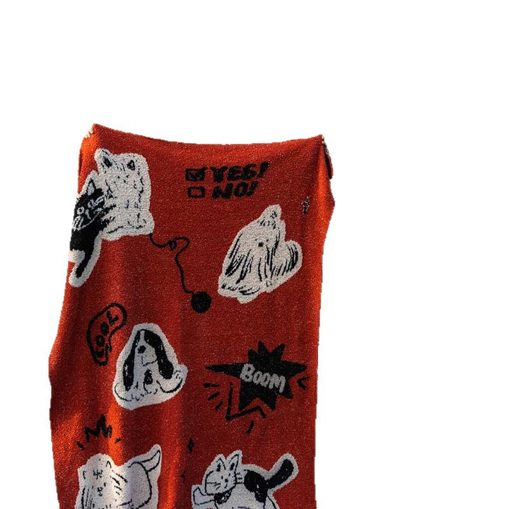 Extra soft chenille throw blanket with cat illustration and star relief Bowlift