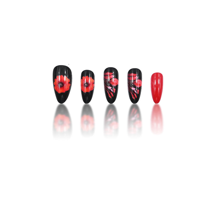 Artistic Stiletto Nail Extensions with Floral Designs