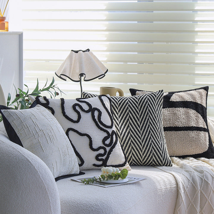 Square decorative cushion cover with geometric tufting and contrasting piping Bowlift