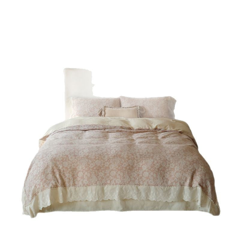 Floral Quilted Cotton-Linen Duvet Cover Set