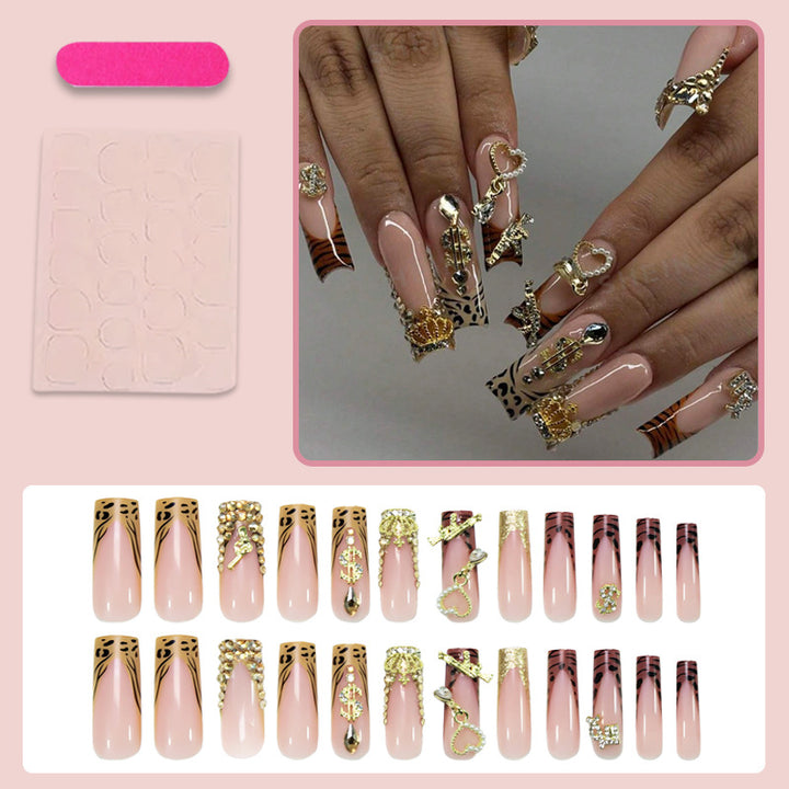Artificial nail set with elegant golden and animal decorations Bowlift