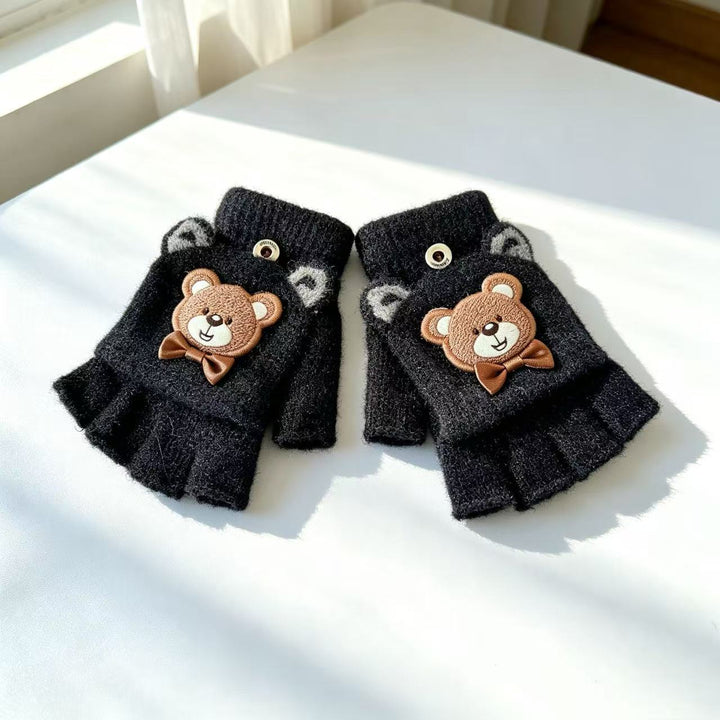 Cute Bear-Themed Fingerless Gloves Bowlift