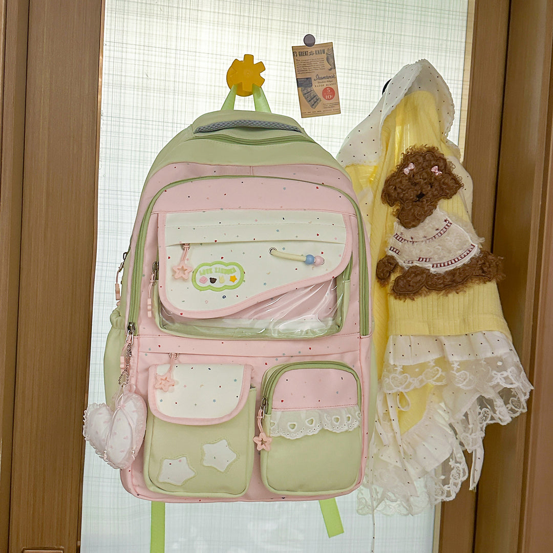 Multi-Pocket Casual Backpack with Transparent Window Bowlift