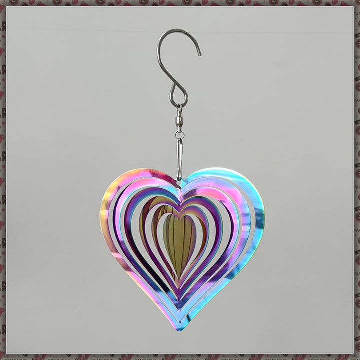 Iridescent Layered Heart Wind Spinner Hanging Suncatcher Bowlift
