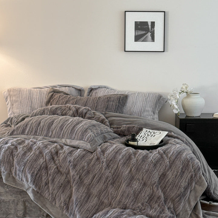 Plush Quilted Velvet Comforter Set with Decorative Shams