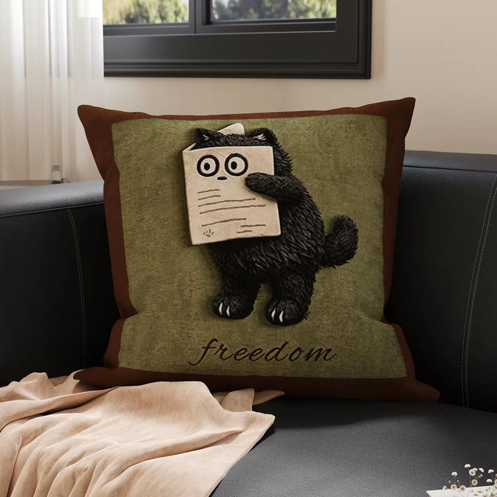 Plush Cat-Themed Decorative Cushion