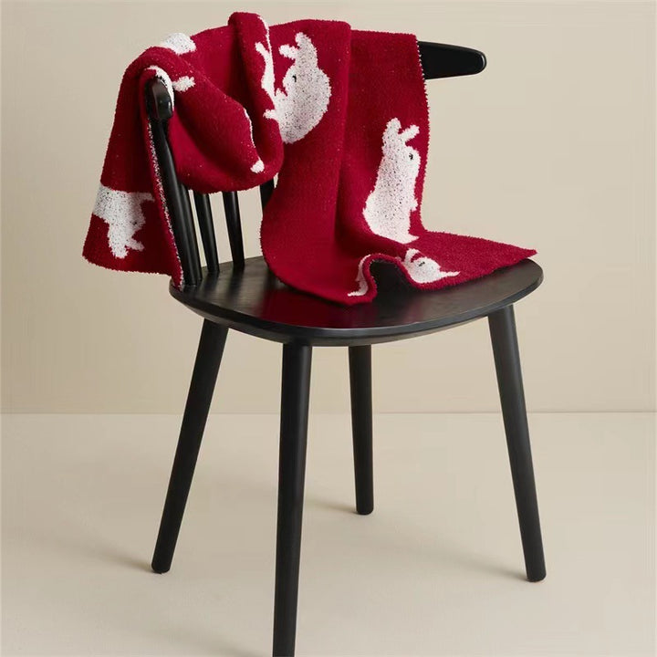 Jacquard knit cuddle blanket with rabbit motifs Bowlift