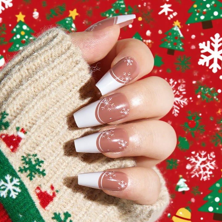 Artistic Snowflake Design Long Stiletto Press-On Nails Bowlift