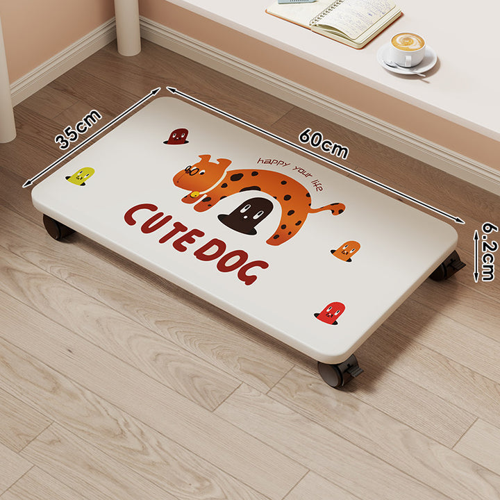 Low-Profile Wheeled Under-Bed Storage Tray with Cartoon Non-Slip Top