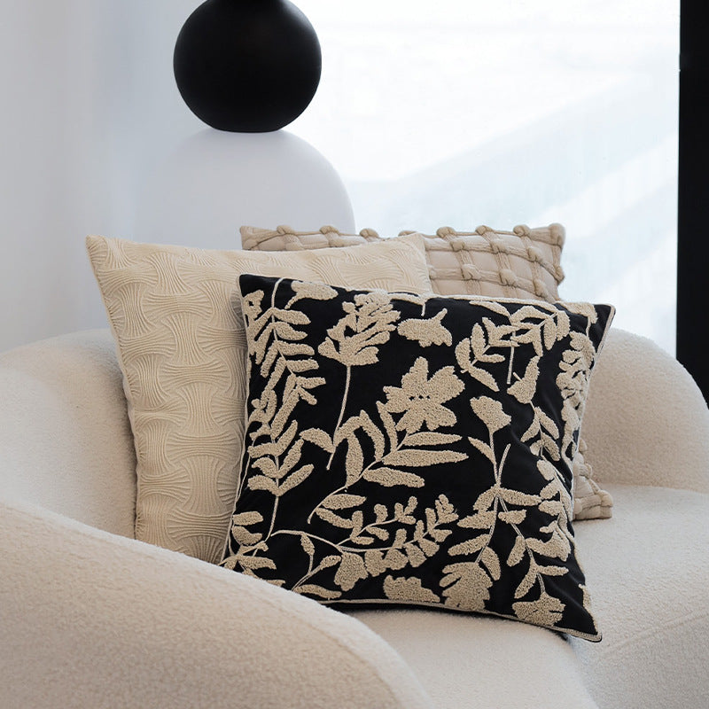 Decorative cushion cover with floral chenille tufting and velvet surface Bowlift