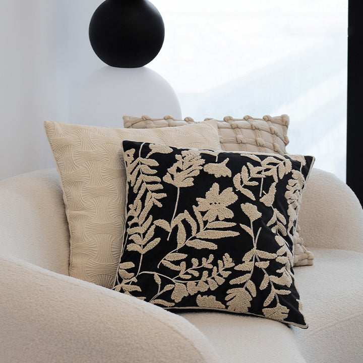 Decorative cushion cover with floral chenille tufting and velvet surface Bowlift