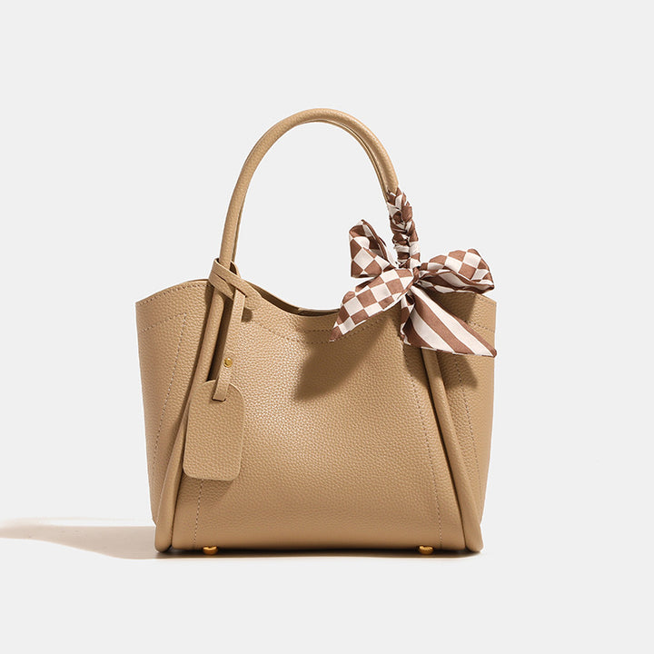 Fashion-Forward Structured Tote Bag with Decorative Scarf