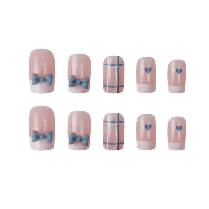 Decorative Press-On Nail Art Set with Bow and Heart Design Bowlift