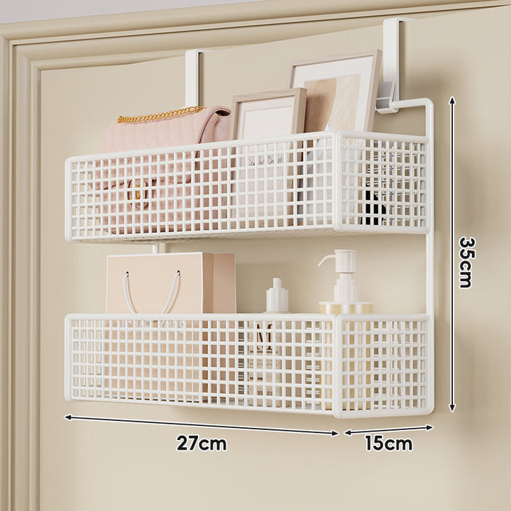 Over-Door Double-Tier Grid Hanging Storage Basket