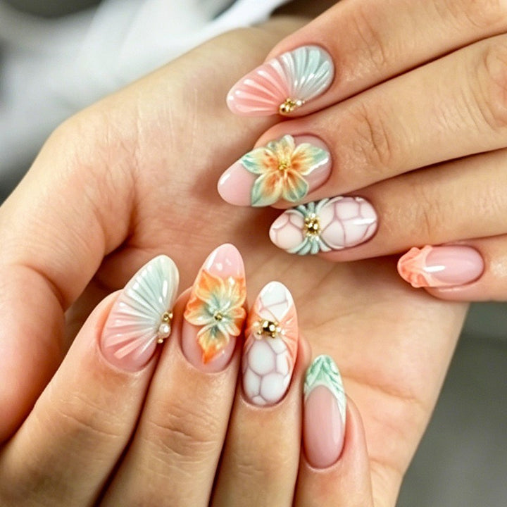 Art nail set with floral and glamorous designs Bowlift