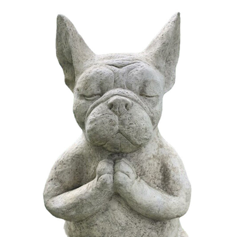 Meditative French Bulldog Concrete Garden Statue Bowlift