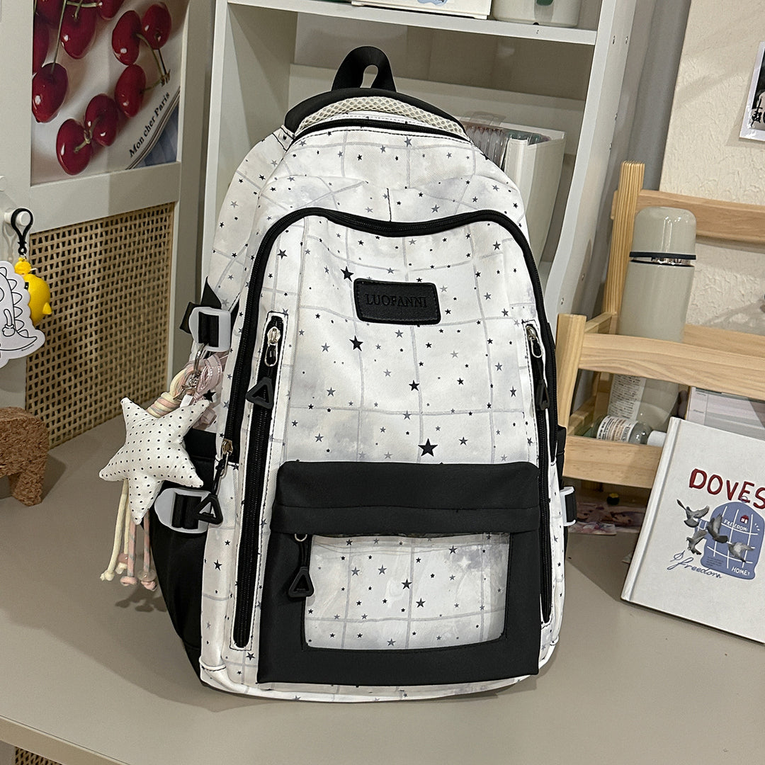 Star-Patterned Multi-Compartment Backpack Bowlift