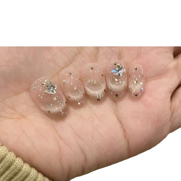 Decorative Press-On Nail Set with Glitter and Rhinestones Bowlift