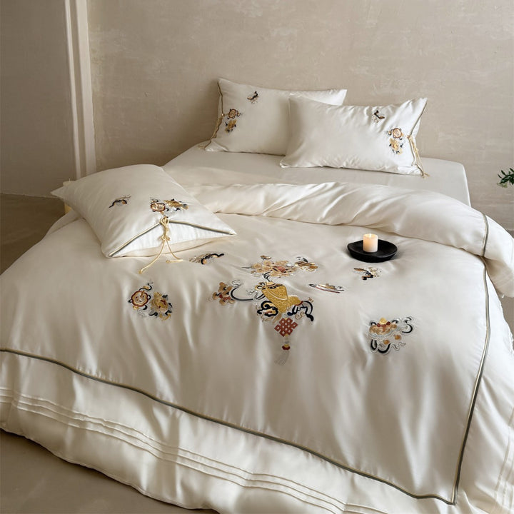 Luxury Embroidered Satin Bedding Duvet Cover Set