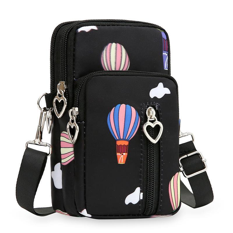Compact Nylon Crossbody Phone Pouch with Multiple Zip Compartments Bowlift