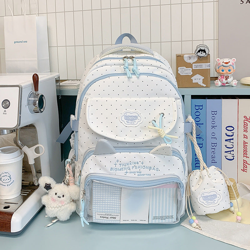 Polka Dot Design Backpack with Multiple Compartments Bowlift