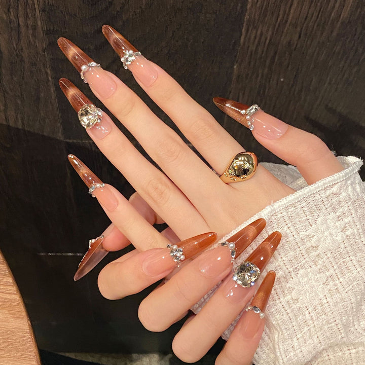 Stiletto Press-On Nail Art Set with Gem Accents