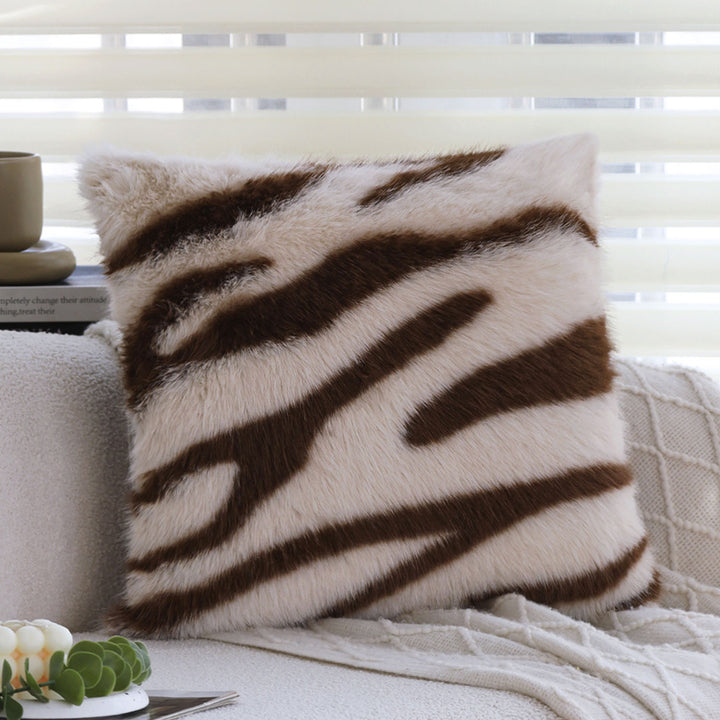 Faux fur decorative pillow with zebra print and extra soft pile Bowlift