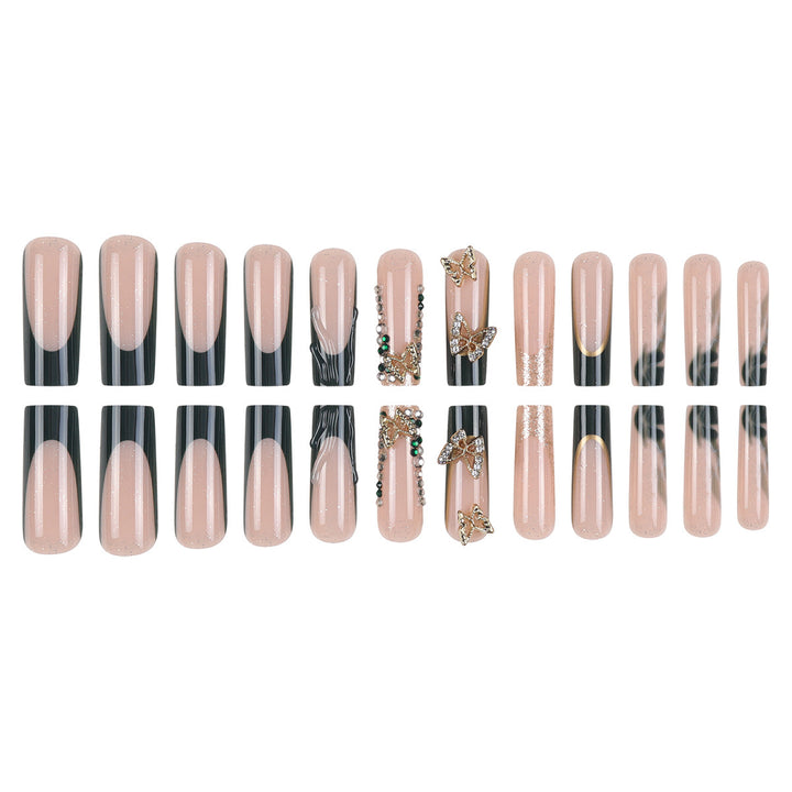 Decorative Long Press-On Nail Set with Gem Accents Bowlift