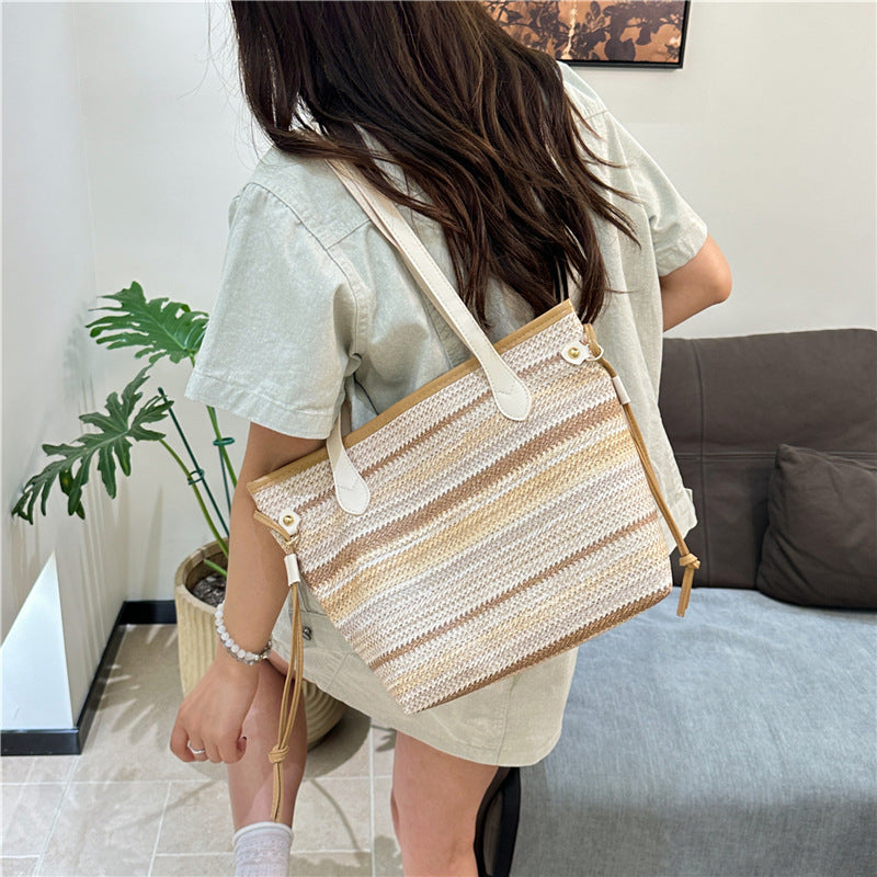 Striped Woven Tote Bag