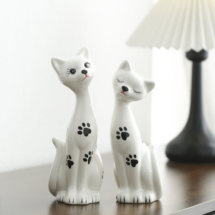 Playful Ceramic Cat Figurine Set Bowlift