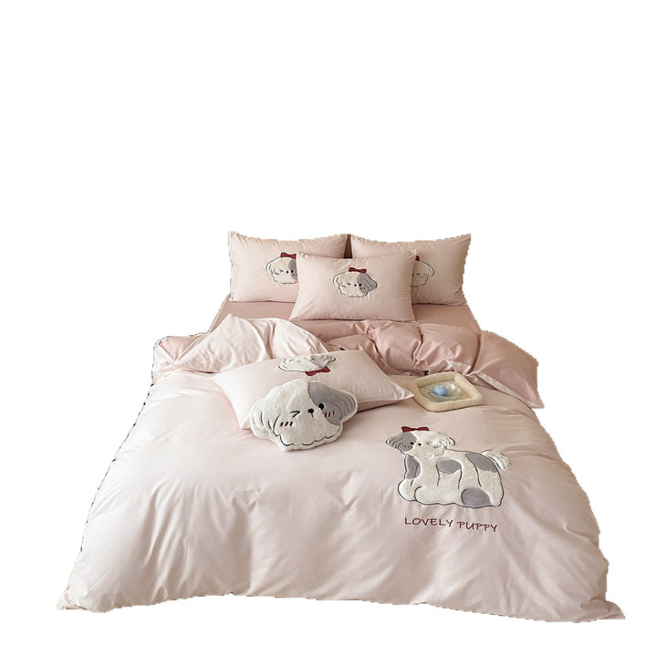 Embroidered Plush Puppy Duvet Cover Set